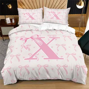 O-Z Bow Pattern Bedding Set, Pink Romantic Dreamy Bedroom Decor Gift, Includes 1 Bed Cover and 1 or 2 Pillowcases (No Pillow or Quilt Insert)