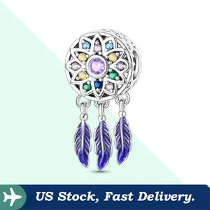 Original jewelry, 1 piece of S925 sterling silver dream catcher colored beads, suitable for original bracelets, necklaces, DIY pendant chain jewelry, suitable for women, ideal for her, birthday, holiday, Valentine's Day gifts