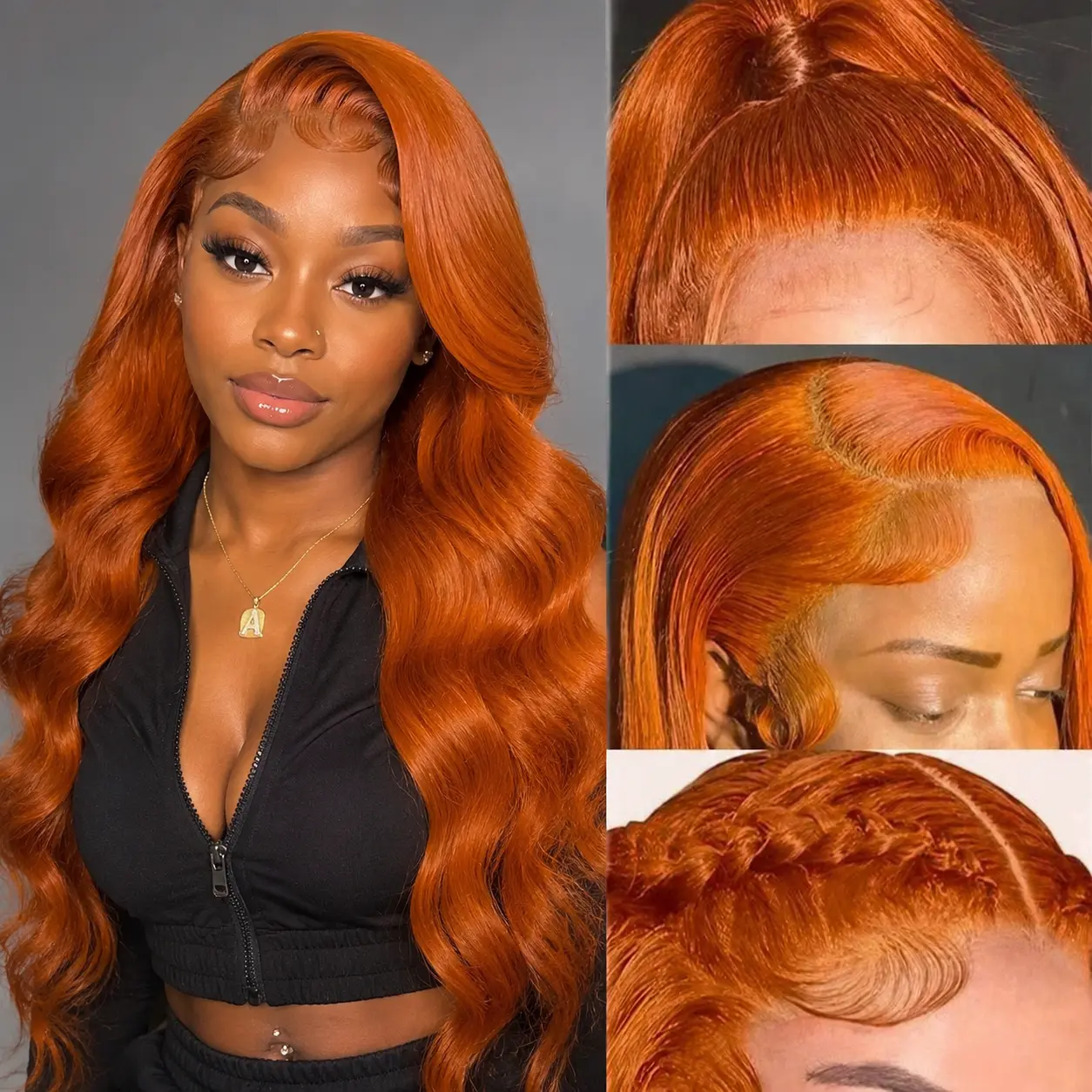 30 Inch Ginger Wig Synthetic Blended Human Hair 200% Density 13x4 Ginger Orange Body Wave Lace Front Wigs Glueless Wig Pre Plucked #350 Colored HD Transparent Lace Frontal Wigs for Women