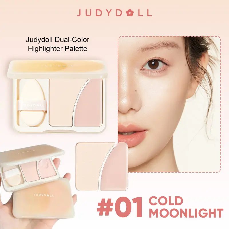 Judydoll 2-in-1 Highlighter Palette - 5g + 3g Luminous Cosmetics, Brightening Powder & Cream for Long-Lasting Glow, Ideal for Fair Skin Contouring, #01 Cold Moonlight Makeup, 5 Grams + 3 Grams