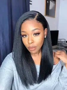 18inch Fluffy Yaki Straight Wig for Women, Thick Kinky Afro Hair Replacement, Ideal for Daily Use, Parties, and Cosplay, Fluffy Wigs, Synthetic Hair