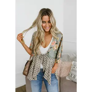 Danedvi Women's Floral Boho Patchwork Ruffle Short Sleeve Chiffon Kimono Cover Up - Lightweight Comfortable Women's Clothes Cardigan Top