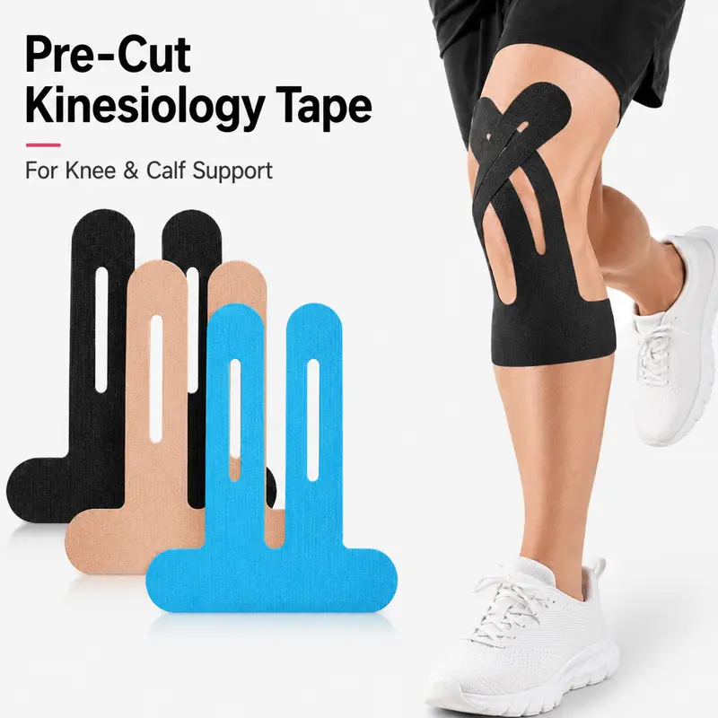 10 Pcs Pre-Cut Kinesiology Tapes - Hypoallergenic Breathable Cotton Athletic Tape for Sports, Waterproof Hold, Flexible Stretch, One Size for Runners, Knee Joint & Muscle Support, All Seasons Injury Prevention