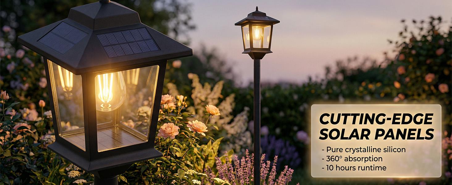 [Two Pack] PASAMIC 63" Solar Lamp Post Lights, Waterproof Outdoor Pole Lights for Patio, Garden, Yard, Pathway, Front & Back Door, Warm White with Replaceable Bulbs, #Summervibes