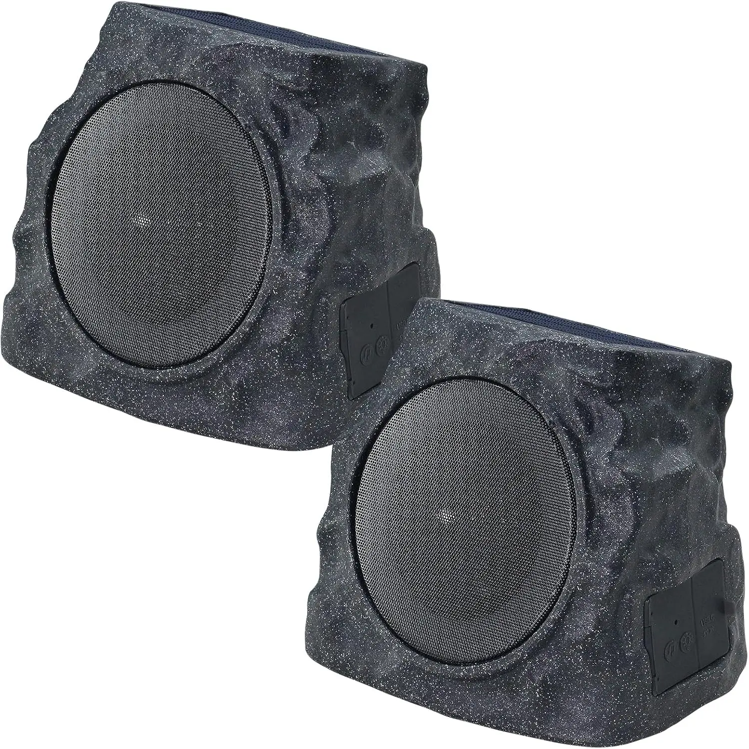 uuffoo 2-Pack Solar-Powered Rock Speakers - IP44 Water-Resistant Rechargeable Outdoor Audio with Dynamic RGB Lights, USB Cable Charging for Patio, Mobile Device Compatible