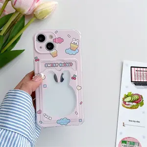 Rabbit-themed transparent card holder phone case, compatible with iPhone 17/16/15/14/13/12/11/PLUS/PRO/PROMAX and Samsung S21/S22/S23/S24/S25/FE/ULTRA/A55/A56/A12/A14/A15/A16/A32/A33/A34 models. A perfect holiday gift for your partner or daughter.