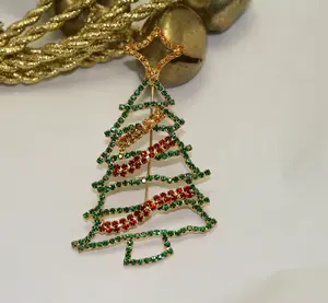 Christmas Rhinestone Jewelry, Vintage Gold-Tone Xmas Tree Brooch Pin, Fashion Holiday Jewelry
