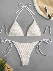 Women's Floral Jacquard Bikini Set, Casual Fashion Chic Swimsuit Set, Ladies Swimwear for Beach Holiday Vacation, Bikini Swim Top