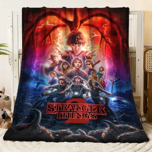 Stranger Things Themed Flannel Fleece Blanket - Vibrant Character & Scene Print for Fans, Soft Warm Throw Blanket for Couch Bed Sofa, Perfect for Bedroom Living Room Decor & Cozy Relaxation, Id
