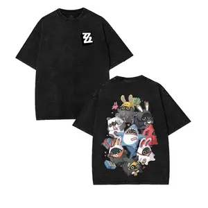 BANGBOO Limited Collection Zenless Zone Zero Oversized Vintage Double Sided Print Washed T-Shirt Hoodie & Sweatshirt Heavyweight Shirt, Crewneck, Casual Graphic Tee, Cotton Gacha Game Anime Merch, Retro zzz Void Hunter Top Streetwear Menswear