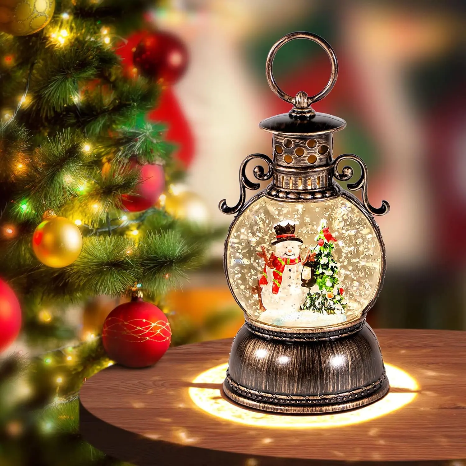 Glittering Christmas Snowman Snow Globe Music Box - 8 Songs, 6H Timer, USB Port/Batteries Operated, Figure Decor - Indoor Holiday Table Party Gifts for All Ages (Home & Festive Supplies), Indoors, Snowman Music Box