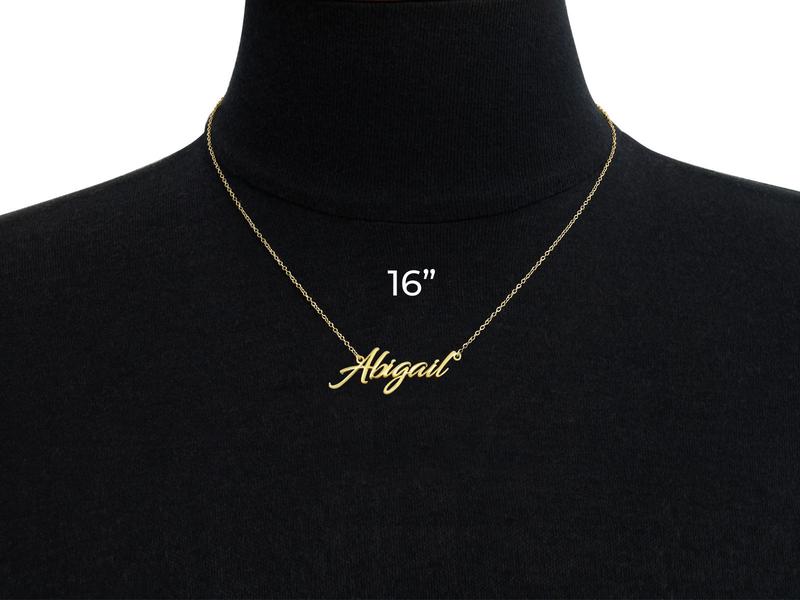 Name Necklace In Gold Tone Brass Metal With Free 16 Inch Cable Chain Personalized Nameplate 1-1 1/2 Inches Long