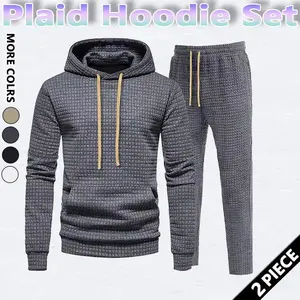 Men's Drawstring Up Hoodie & Joggers French Terry Set, Menswear, Casual Athletic Long Sleeve Hooded Jacket & Trousers for Fall & Winter, Men's Clothing for Daily Wear, Summer Sportswear Indoor Outdoor, Tracksuit, Athleisure Clothe