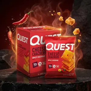 Quest Nutrition Cheese Crackers, Spicy Cheddar, 10g of Protein, Low Carb, Made with Real Cheese, Protein Snack, 4 Count