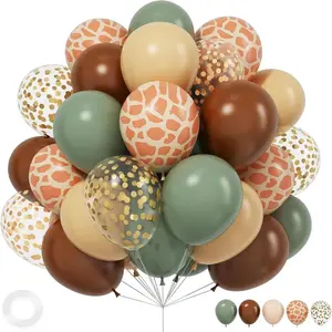 35pcs/set 12 inch Sage Green Deer Print Confetti Balloon Set Zoo Jungle Dinosaur Theme Birthday Wedding Graduation Decorations