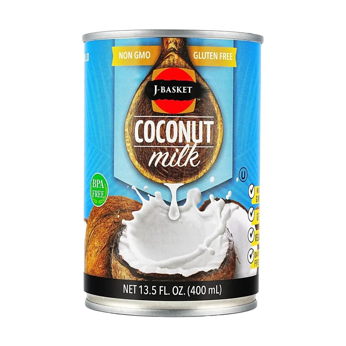 J-BASKET Thai Coconut Milk 400ml - Creamy Coconut Cream for Desserts, Baking, Curries & Beverages - Gluten-Free