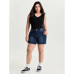 BLOOMCHIC Women's Plus Size High-Rise Stretchy Skinny-Fit Cotton-Spandex Fabric Denim Shorts, 2026 Summer Basic Pick with Pocket, Mother's Day Garment Womenswear Bottom 2026 Summer Vibes