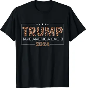 Donald Trump 2024 Take America Back Leopard Print Gift Women T-Shirt Cotton Top