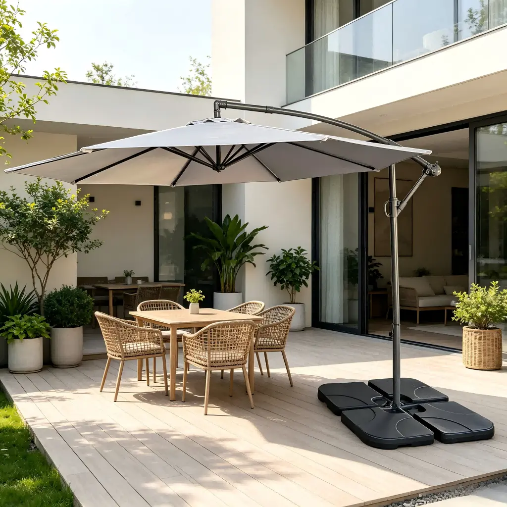 10 FT Offset Patio Umbrella Without Base - Portable, Adjustable Cantilever Hanging Outdoor Parasol with Sun Protection, Ergonomic Tilt Adjustment & Crank Handle for Outdoor Shade in Backyards, Decks, Offset Mount, Picnics In The Park, Unique Banana-Shaped