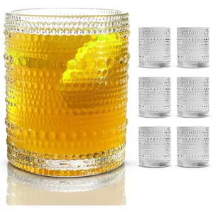 Hobnail Drinking Glasses,  Glassware Set of 6,  Drinking Glasses 11.8 oz, Bubble Glasses Drinking, Hobnail Glasses,  Glass Cups, Jupiter Glasses for Juice, Soda, ,