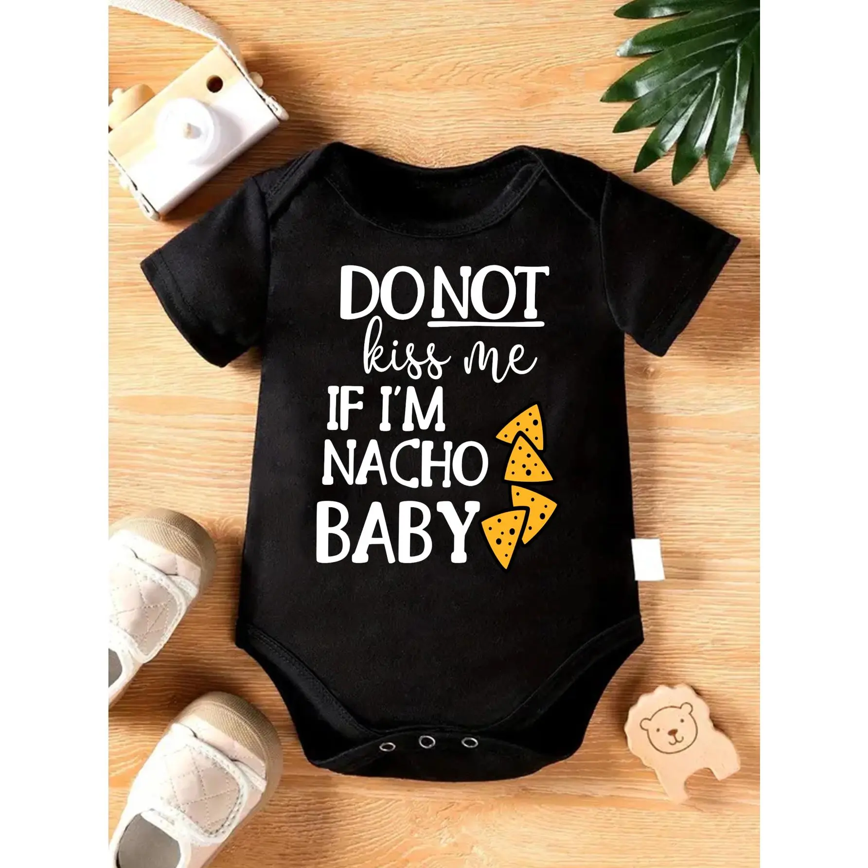 Unisex Baby Onesie Infant Bodysuit, Cute "Nacho Baby" Graphic Print, Soft Knitted Cotton with Expandable Shoulders & Snap Closure, Onesie Unisex Bodysuits & One-Pieces