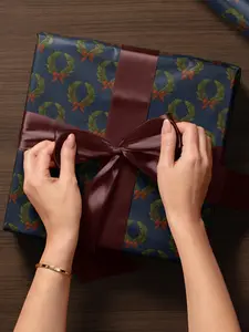 Christmas Wreath Wrapping Paper Christmas Present Moody Christmas Print Blue Holiday Gift Wrap Festive Decor Premium Papers Elegant