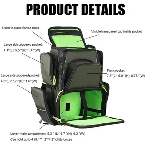 Large Storage Saltwater Resistant Fishing Tackle Backpack, Outdoor Multifunctional Bag