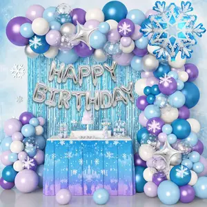 116Pcs Frozen Balloon Garland Kit, Snowflake, Blue, Purple Confetti for Winter Wonderland Party