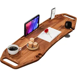 Lush & Style Premium Large Bathtub Tray Large & Thick 35x10 Inch, Acacia Wood Luxury, Waterproof, Non-Toxic, Adjustable Legs, No Tools Required,Caddy Tray, Luxury Bath Accessories,New Home Essenials