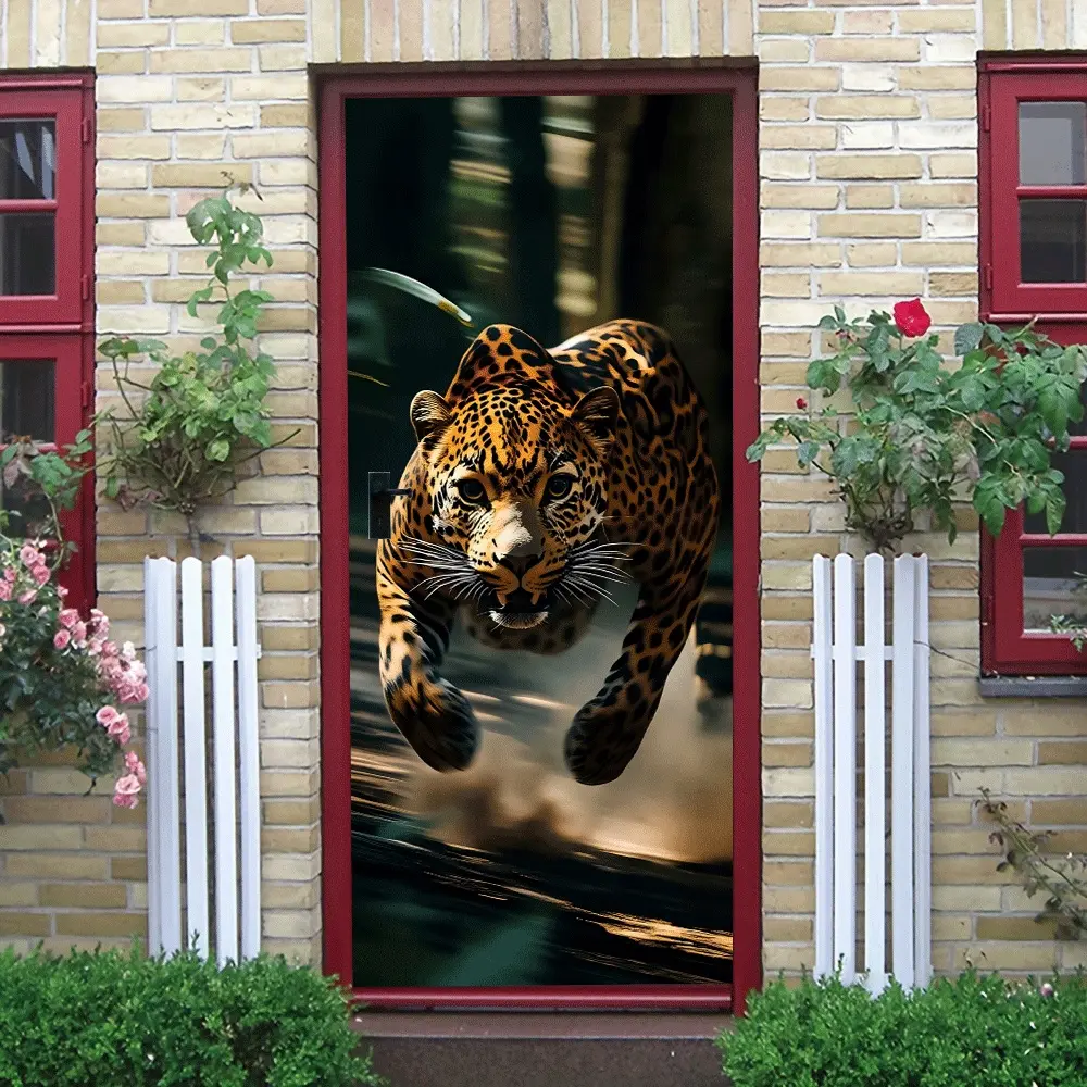 2 Dynamic Cheetah Wall Sticker Stereo Animal Decal Self Adhesive Removable Eco Friendly PVC Material Living Room Bedroom Home Decor Art Decorative Sticker for Walls