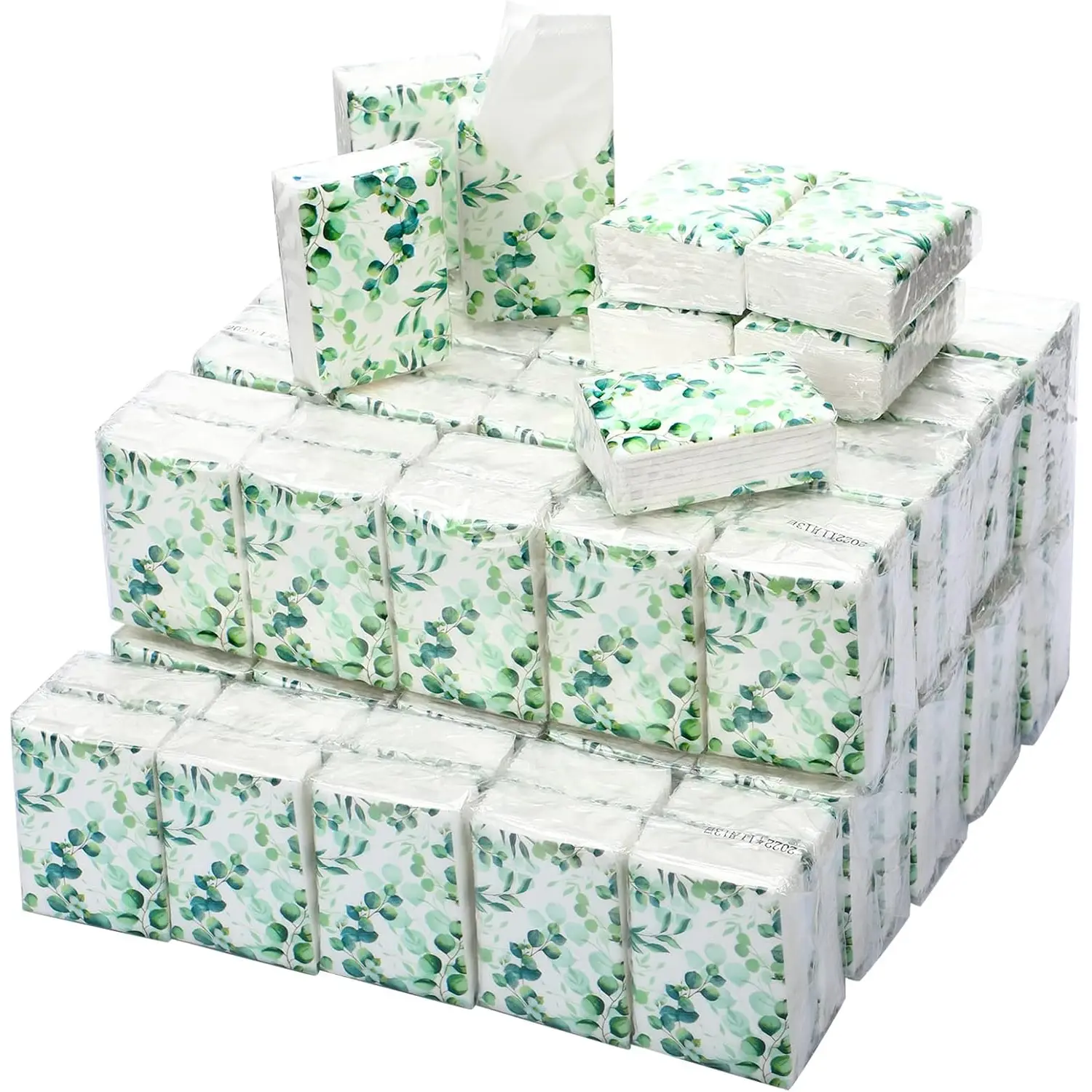 100 Pcs Travel Tissue Packs Bulk 3 Ply Pocket Tissues 1000 Sheet Small Personal Facial Tissues Cute Individual Facial Tissue Packs for Wedding Party Favors(Eucalyptus Leave)