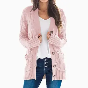 Women's Casual button up cardigan - 100% cotton - Long sleeved
