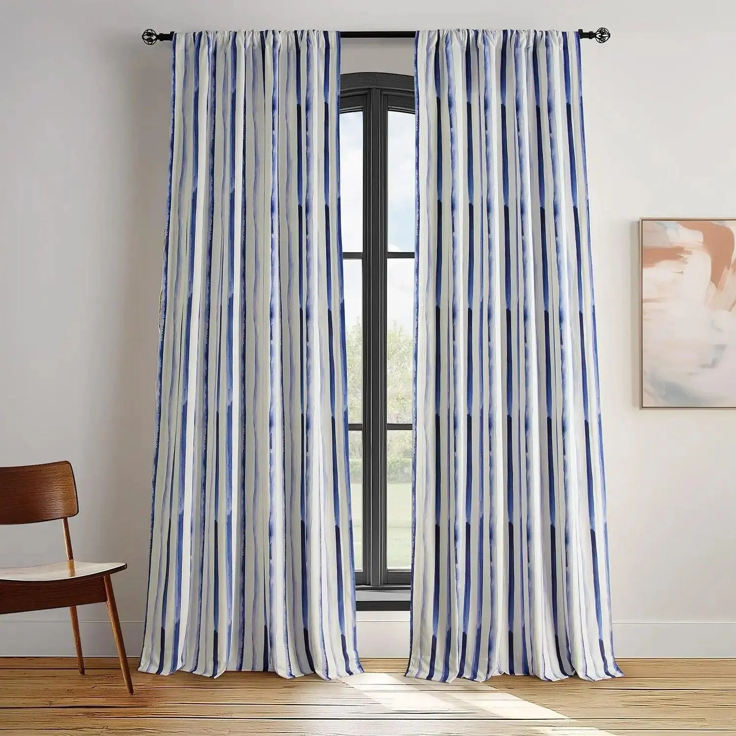 Half Price Drapes Striped Barcelona Velvet Room Darkening Curtain, Curtain For Windows, Striped Curtains