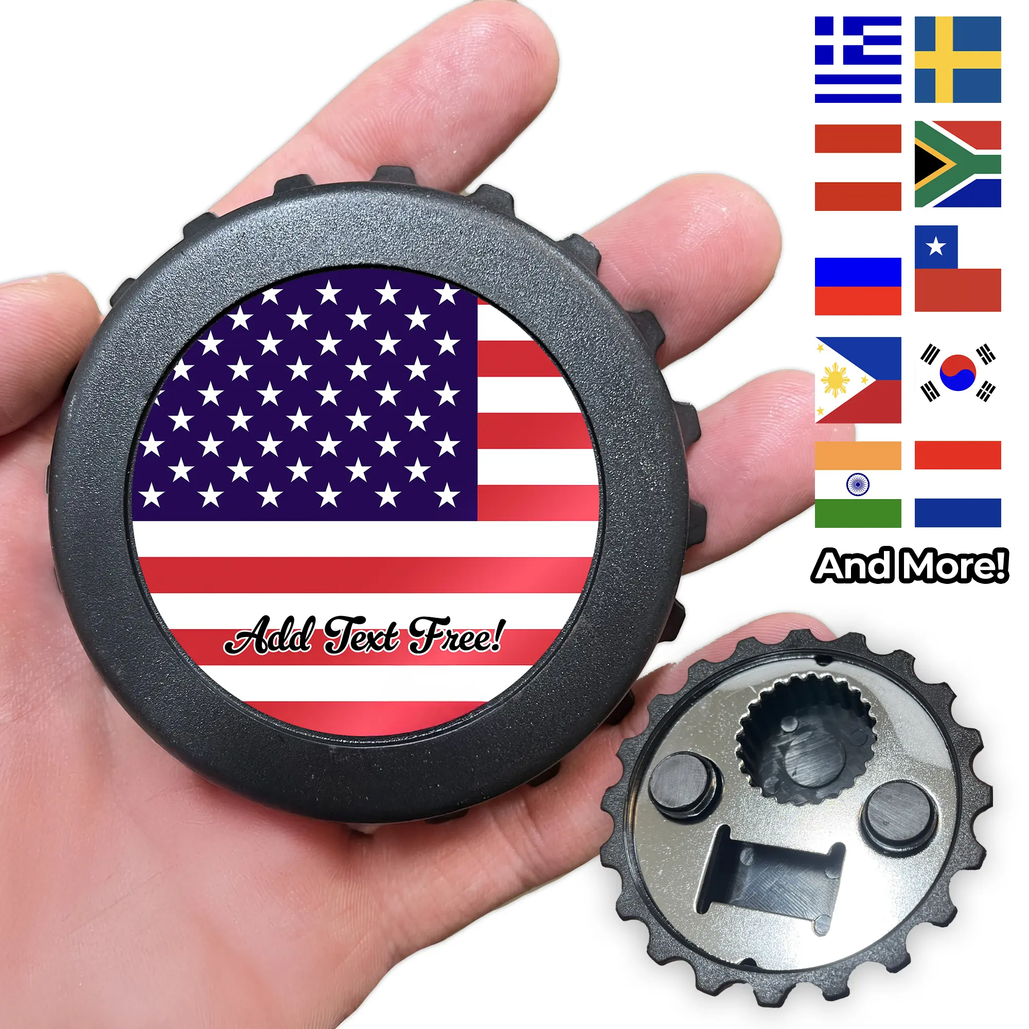 Personalized Flag Magnetic Bottle Opener with Customization Name Option – Plastic and Metal Kitchen Refrigerator Magnet Utensils Stainless