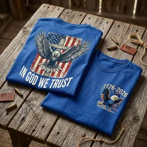 Oversized Vintage Washed Patriotic Graphic Tee American  Flag Eagle  Streetwear  ("In God We Trust")