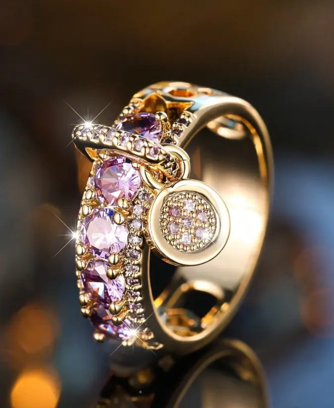 1PC Vintage Women's Wedding Ring with Circular Pendant, Elegant Crystal Engagement Ring, Fashion Statement Jewelry for Wedding, Anniversary, Party & Valentine's Day Gift