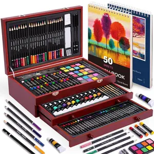175-piece luxury art set, including acrylic paints, crayons, colored pencils, and art supplies, professional art tools in a wooden box, suitable for adults, teenagers, and beginners, birthday and Christmas gifts, art creation tools