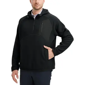 Hoodies for Men Quarter Zip Hooded Pullover Heavyweight Warm Microfleece Golf Polar Fleece Sweatshirt for Men