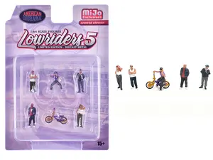 "Lowriders #5" 6 piece (5 People, 1 Bicycle) Diecast Figures Set 1/64 Scale Models by American Diorama