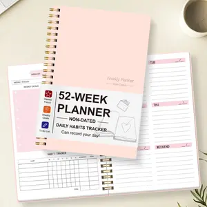 52-Week Weekly Planner Notebook, A5 Coilbound Simple Design, Habit Tracker, Time Management, Study Efficiency Journal, Spiral Bound Planner