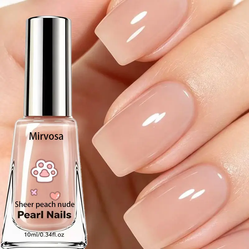 10ml Sheer Peach Nude Jelly Nail Polish, Translucent Glossy Natural Varnish, Quick Dry Durable for DIY Manicure Pedicure Art & Nail Care