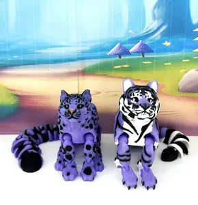 2pcs Articulated Purple Tiger and Leopard  3D Printed Wild Animal Fidget Toy, Poseable Jungle Cat
