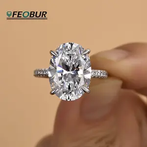 Certified 8CT Oval Moissanite Engagement Ring for Women Luxury Big Lab Diamond Rings 925 Sterling Silver Wedding Band Jewelry