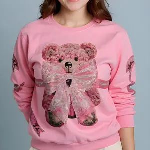 Long-sleeved teddy bear shirt with elegant colored barium stones for everyday use.  Womenswear Shirts Blouse Girls Top