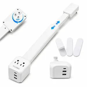 XURATTIX  360° Rotating Outlet Extender with Retractable Extension Arm, Wall Outlet Adapter with 2 AC Outlets and 3 USB Charging Ports, Space Saving Multi Plug for Home, Bedroom, Office and Dorm