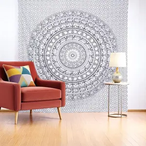 HomeRoots 397403 92 x 84 in. Black & White Mandala Cotton Hanging Tapestry