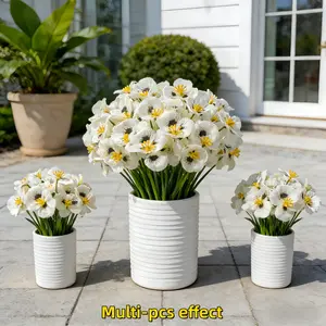 Five Pieces of 11.81-Inch White Spring Grass Pansies, Artificial Flower Set, Artificial Flowers, Artificial Flower Arrangements, Low-Maintenance Faux Flowers for Home, Indoor Outdoor Festive Decorations