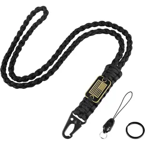 Paracord Key Lanyard for Men Black  Lanyard for  with Cool  Flag, Long Heavy Duty Braided  Lanyard for Wallets, , Whistle,Camera, Phone, Outdoor Activities