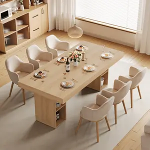 Wooden Dining Table for 6-8 – Farmhouse Rectangle Table with Sturdy Pedestal & Storage Cube for Kitchen, Dining Room, Living Room