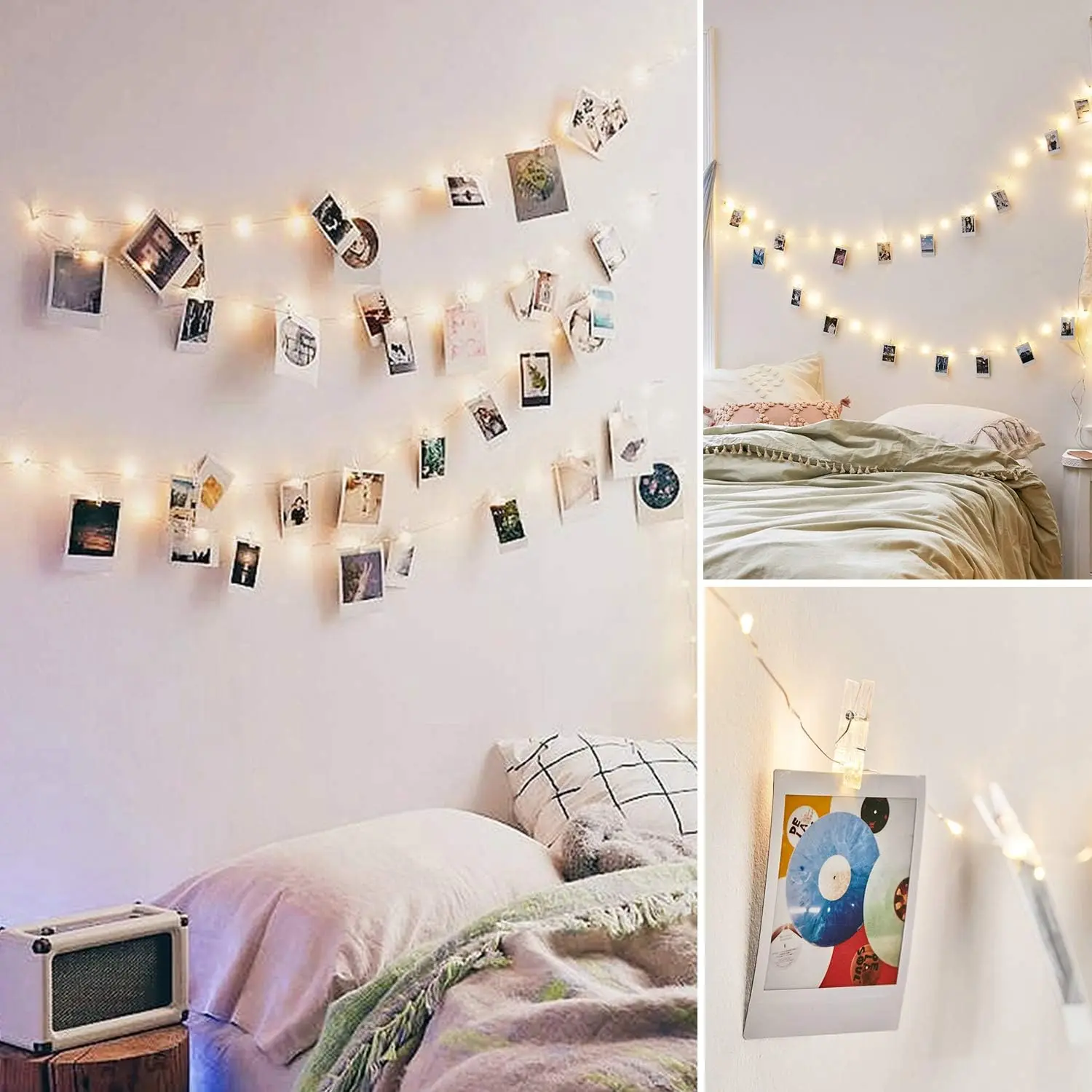 50LED 20 Photo Clips String Fairy Lights   Decoration for Living Bedroom Indoor Christmas Party Wedding for Photo Picture Hanging Display,  Operated (16ft Warm White)